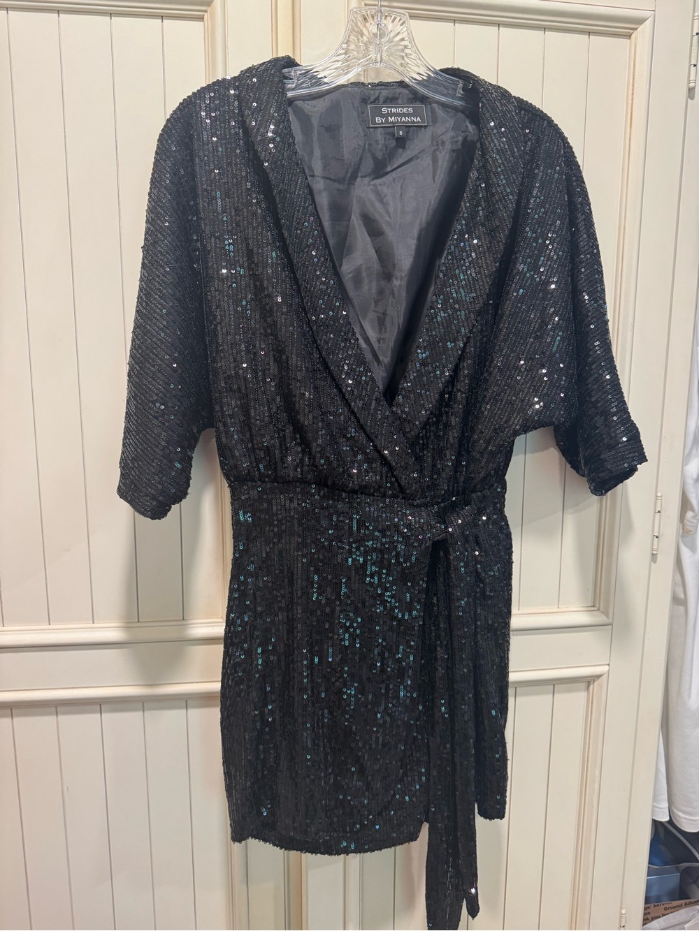 Strides by Miyanna Black Sequin Wrap Dress Romper